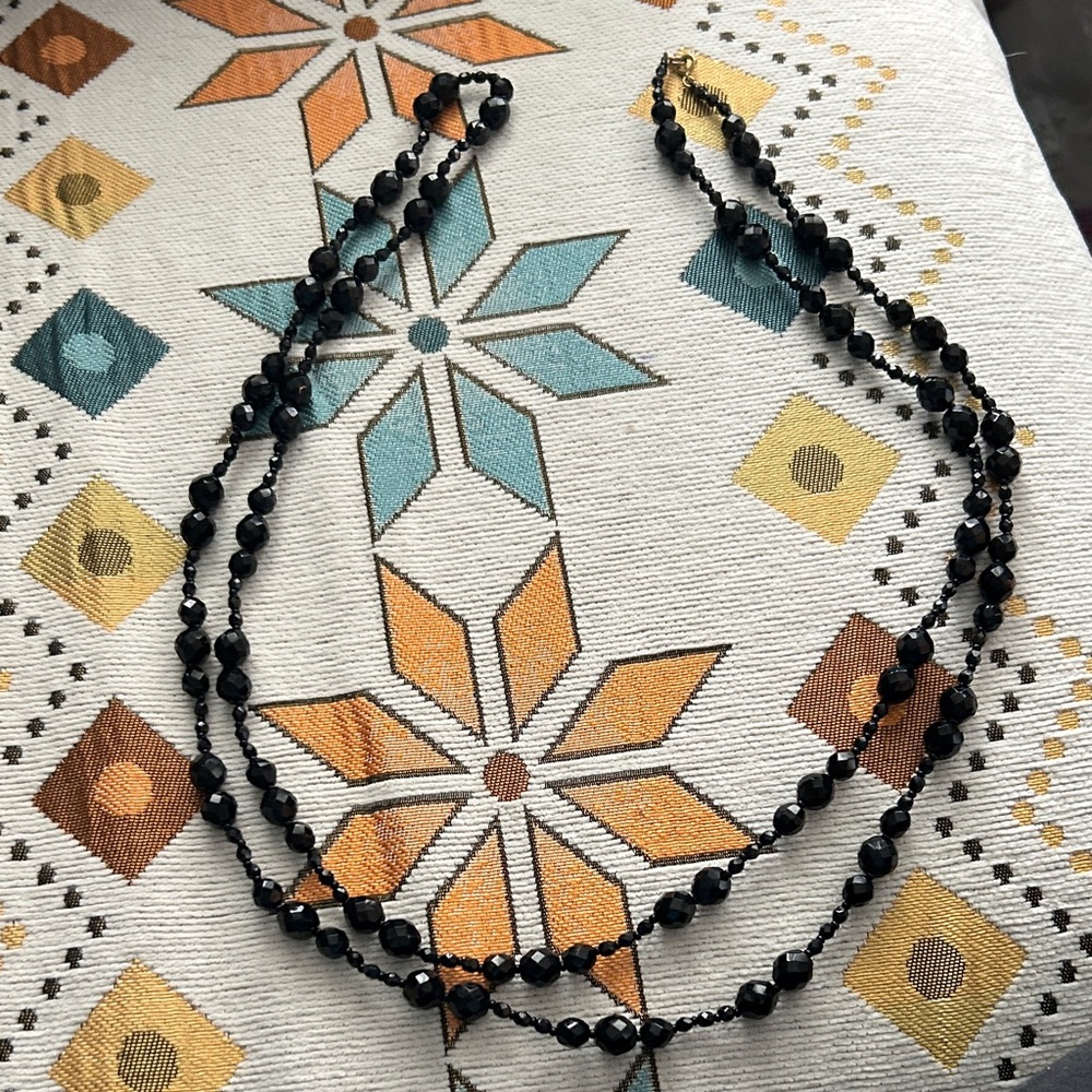 Elegant Black Beaded Necklace 56” long